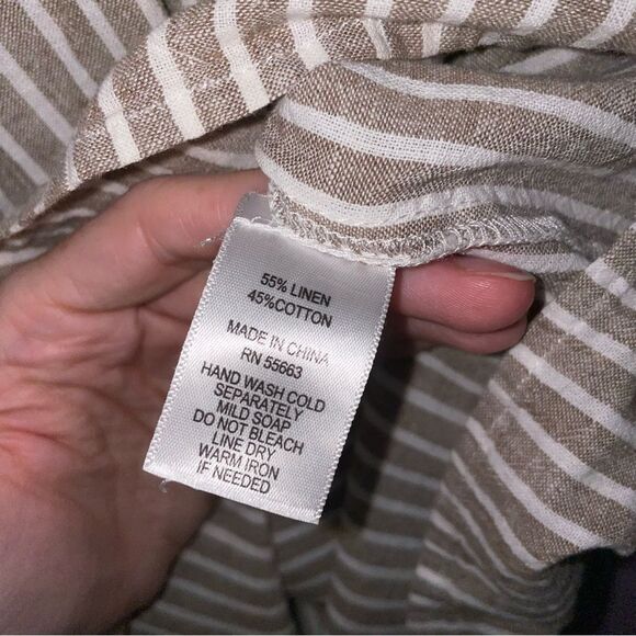 Tahari S Dress Linen Blend Mini Taupe Pinstripe Lagenlook - Picture 6 of 9